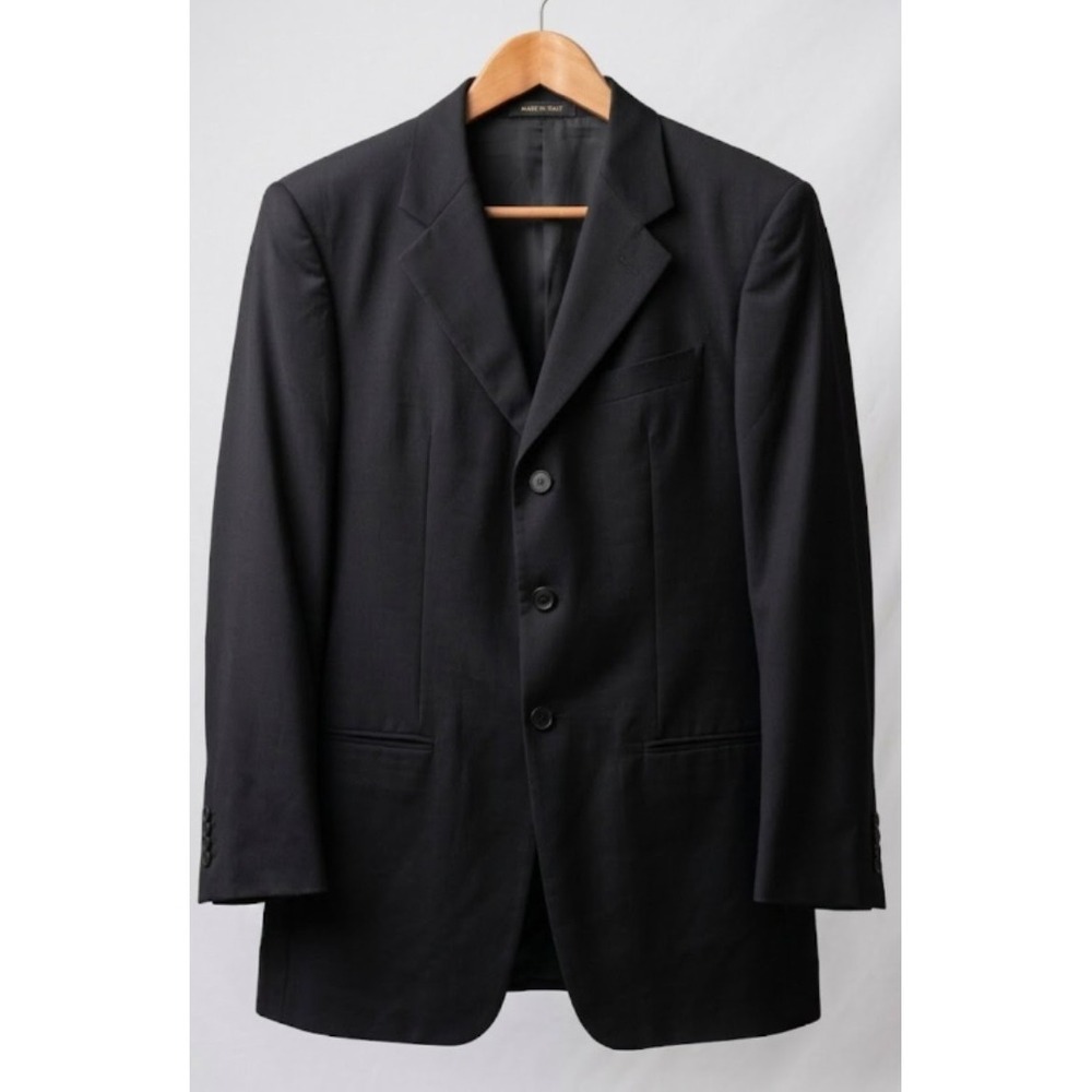 Vtg Giorgio Armani Blazer Mens 38 Black Jacket 3 Button Sport Coat Excellent
